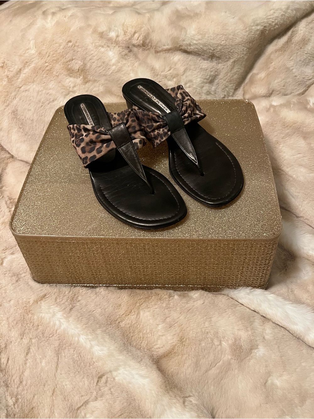 Donald J. Pliner Black and Leopard Thong Sandals